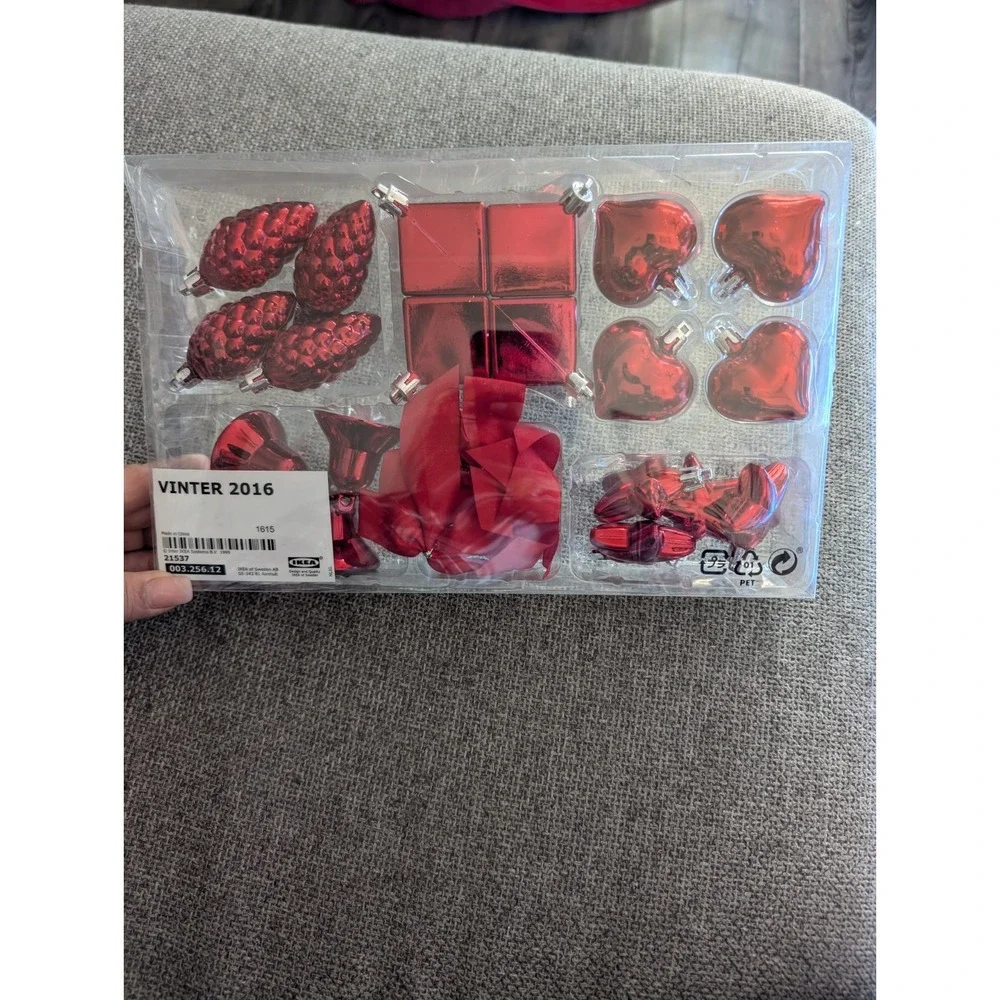 Ikea‎ Vinter 2016 Pkg of 24 Small Assorted Red Christmas Ornaments